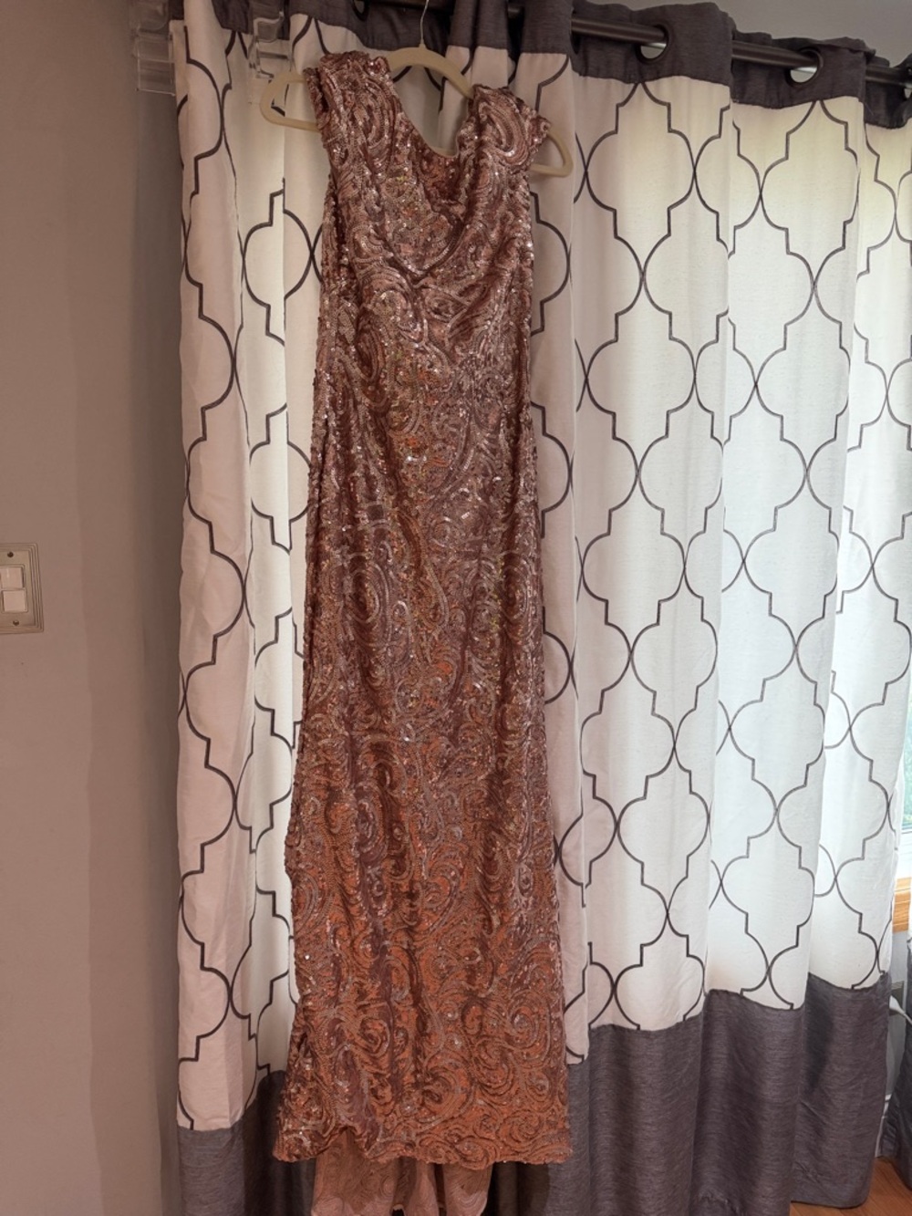 Badgley Mischka Blush Gold Sequin Evening Dress